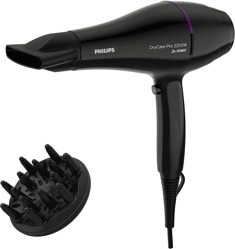 Philips Essential Care. Thermoprotect. Foldable. 1200W. Dc Motor. 3 Heat/Speed Settings + Cool Shot. No Ions. Easy Storage Hook. Concentrator. 1.5M. 3 Pin, Bhc010/13. 2 Years Warranty - BHD274, Black