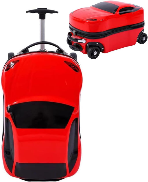 Kids Luggage with Wheels, 18'' Rolling Suitcase, Small Carry On Travel Cute Suitcase,Cartoon Car Design, Vacation Weekend Trips Travel Essentials, for Boys Girls Children Teenagers - Red