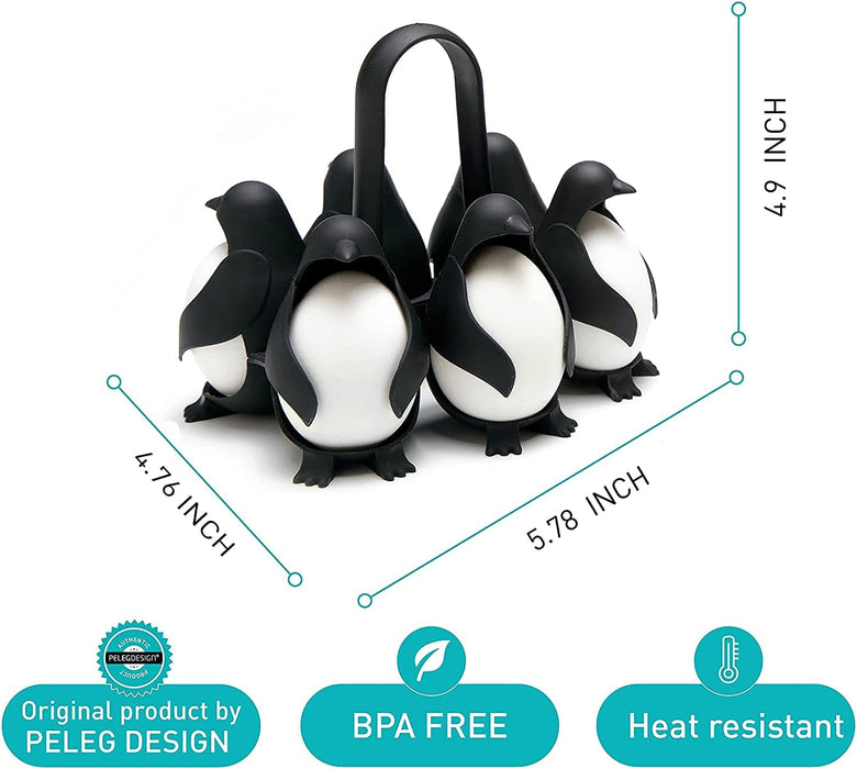 KASTWAVE Penguin-Shaped Boiled Egg Cooker, 3-in-1 Cook, Store and Serve Egg Holder for Making Soft or Hard Boiled Eggs, Holds 6 Eggs for Easy Cooking and Fridge Storage