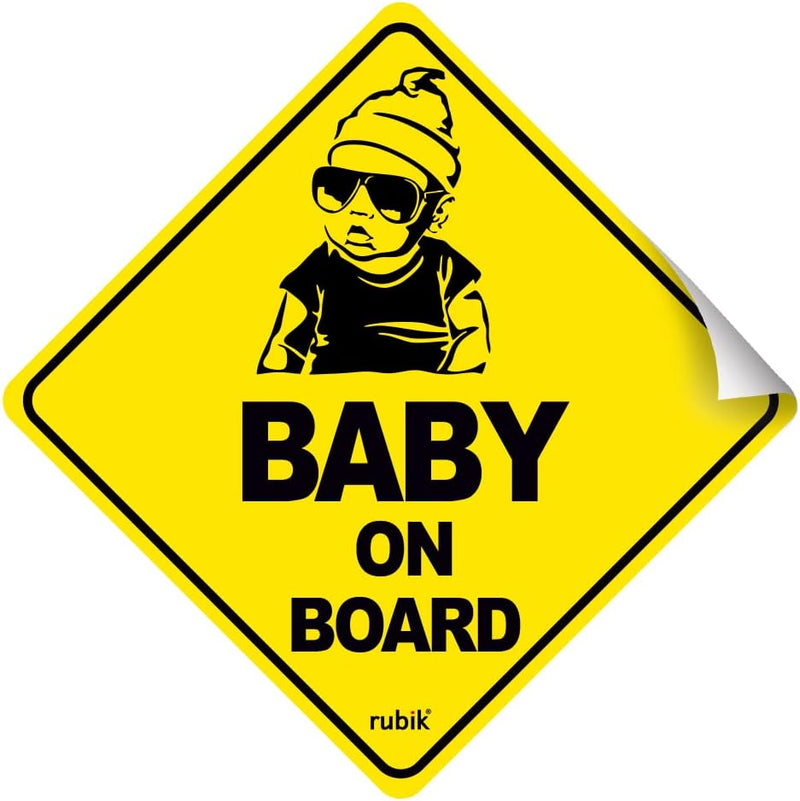 Rubik Baby on Board Car Sign Self Adhesive Sticker, 1pc Reflective Kids Safety Warning Cute Design for Car Rear Window Bumper Universal Fit (12x12cm)