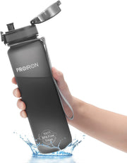 Water Bottle 0.5L/1L Leak-Proof Drink Bottle BPA Free USA Tritan Material Gym Bottle with Protein Shaker, Flip Top Lid & Removable Strainer for Fitness Cycling, Gym Camping Outdoor Sports - Dark grey-1000ml