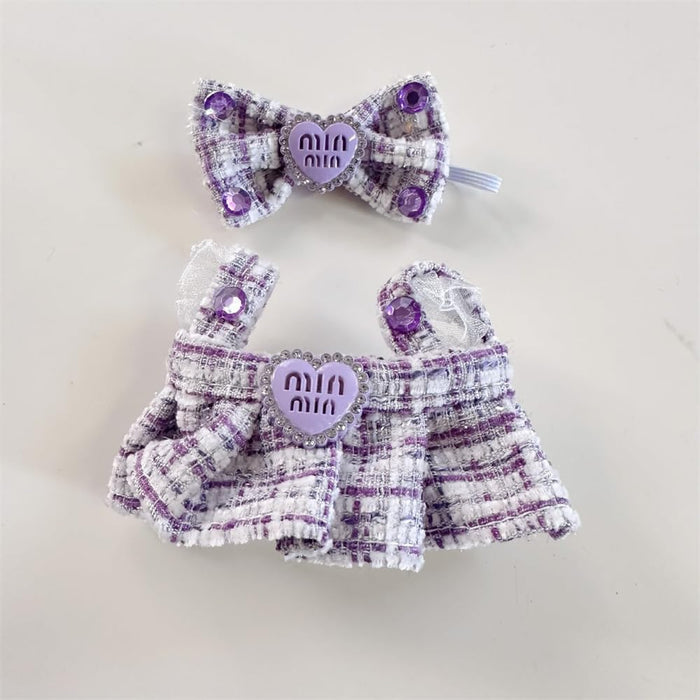 AZONEE Doll Clothes Luxury Chic Style Set for Labubu 17CM Dolls, High-End Fashion 17cm Dolls Accessories Premium for Labubu, Outfit Accessories, Hair rope + skirt, No Doll (Purple)