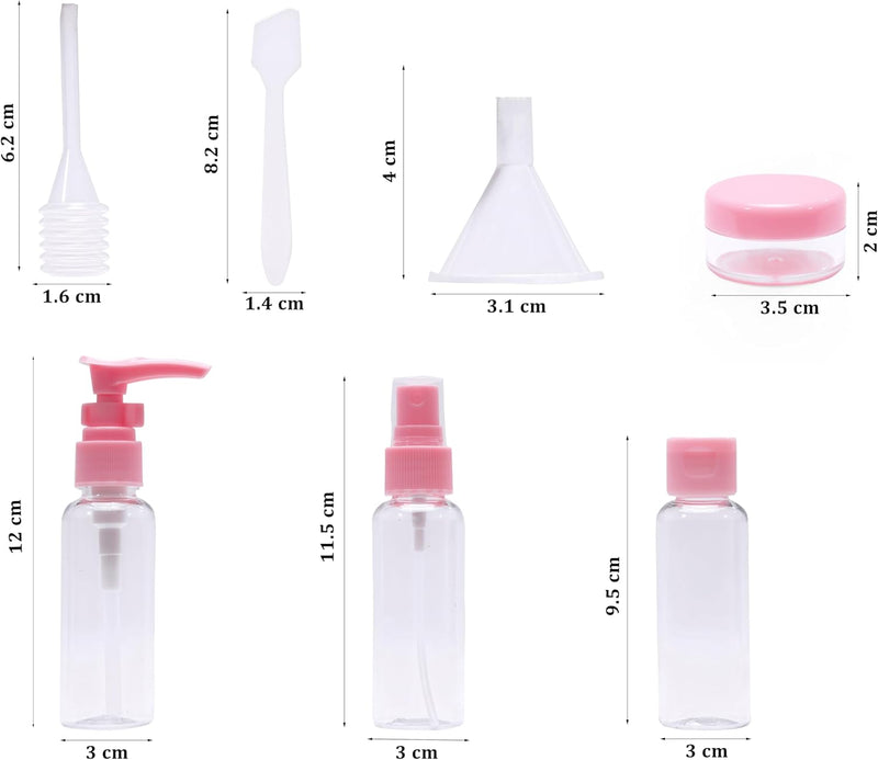INOVERA (LABEL) 10 Pcs Travel Toiletrie Bottles Kit - Refillable Spray Bottle Containers Pouch for Shampoo, Body Lotion, Cream - Travelling Toiletries Container Set (Pink)
