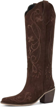 Platform Boots for Women, Heeled Combat Boots Chunky Heel Booties Round Toe Lace Up High Heel Ankle Boots - Hot Chocolate Brown Floral
