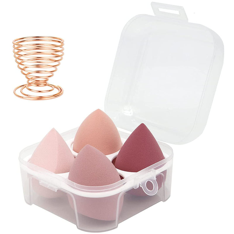 Wawasia 4 Pcs Professional Beauty Makeup Sponges Blender Set With Spring Holder And Storage Case, Foundation Blending Blender Flawless for Cream, Powder and Liquid, Pink