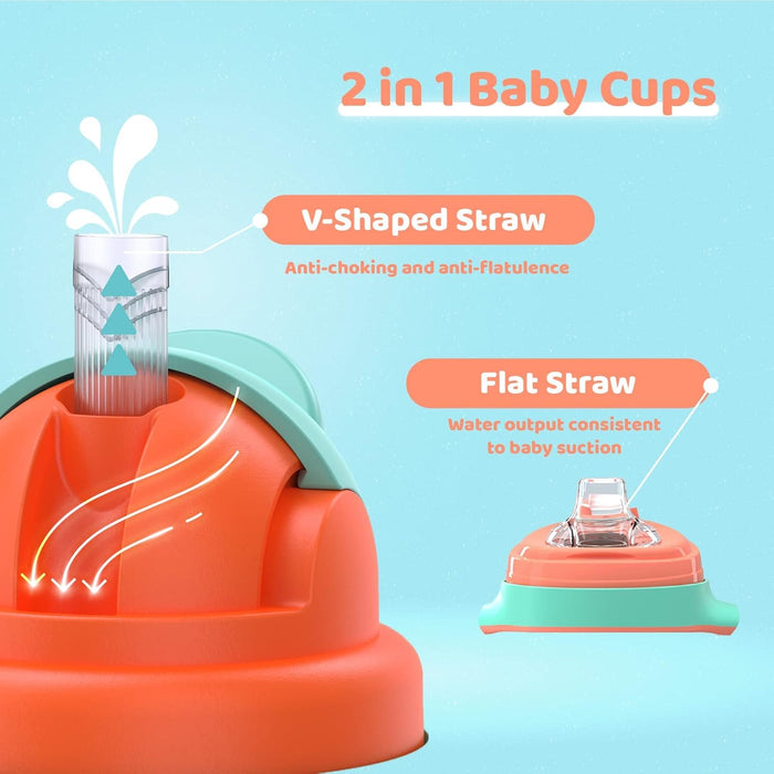 KASTWAVE Sippy Cups for 1+ Year Old with Spout & Straw, PPSU No Spill Sippy Cups with Weighted Straw, Spill Proof Training Toddler Cups With Handle for Baby 6+ Months - (11 Oz)