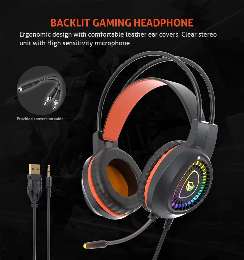 Meetion MT C505 4 in 1 Gaming Combo Kit: RGB Keyboard, 3200DPI Mouse, Backlit Headphone With Omni Directional Microphone, High Precision Mouse Pad