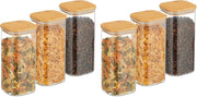 SKY-TOUCH Glass Food Storage Jars Containers set 1.5L,with Airtight Bamboo lids Set of 3,for Spices Noodles Flour Cereal Rice Sugar Tea Coffee Beans, Square (3 Pack, 1500ml) - 1500ml (Pack of 2) 3-Piece Glass Jar