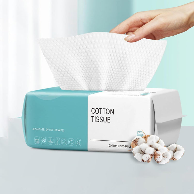 Cotton Facial Dry Wipes 72 Count, Deeply Cleansing Face Towel, Multi-Purpose for Skin Care, Make-up Wipes and Face Towel Super Soft Cotton Tissue Dry Wet Dual Use(1 Pack)