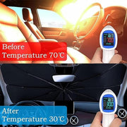 SKY-TOUCH Car Windshield Sun Shade Umbrella,UV Sunshade Umbrella Windshield Block Cover,Foldable Sun Visor Windshields Sun Shade Cover for Most with Leather storage pocket 140 80cm