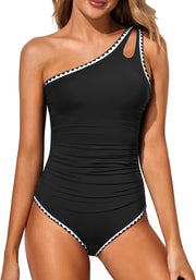 Holipick womens Classic One Piece Swimsuit - Contrast Color-black and White