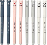 SYOSI 8 Pcs 0.35 mm Erasable Rollerball Pens - Cute Cartoon Animal Friction Design for Student Stationery and Office Supplies