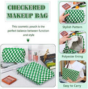 ZLFSRQ 3Pcs Checkered Makeup Bag for Women Large Cosmetic Bag Set Travel Toiletry Bag Makeup Pouch Bag for Purse Pink Zipper Storage Bag Organizer Cute Small Aesthetic Girls Car Essentials Bag