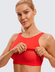 CRZ YOGA Womens Butterluxe High Neck Longline Sports Bra - U Back Padded Crop Workout Tank Top with Built in Bra