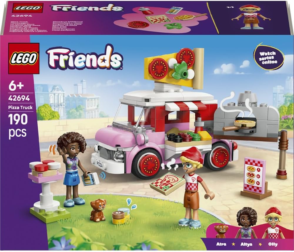 Friends Pizza Truck 42694 Pizza Truck Toy, 2 Mini Dolls, Dog Figure & Play Food, Role-Play Set, Gift for 6+ Year Old Girls & Boys, 190 Pieces – image 10