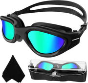 Winline Swimming Goggles Polarized Lenses Anti Fog Anti UV Waterproof Clear Vision Easy Adjust Soft Bridge for Men Women Adults Teens - All Black/Golden Polarized Mirrored Lens