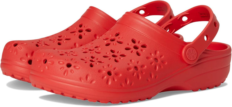 Classic Clogs With Floral Cut Out Design unisex-adult Clog - Cherry Red