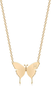 MEVECCO Gold Dainty Initial Necklace 18K Gold Plated Butterfly Pendant Name Necklaces Delicate Everyday Necklace for Women Minimalist Personalized Jewelry Christmas Gift - H