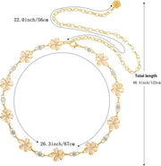 Azonee Metal Waist Chain Belts for Women Pearls Gold Silver Chain Belts for Dresses Adjustable Ladies Metal Body Link Belt