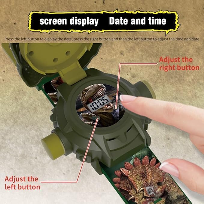24 Dinosaur Projection Patterns Digital Watch for Kids - Cartoons, Toys for Boys Girls Children With Lid, Adjustable Date & Time Projector