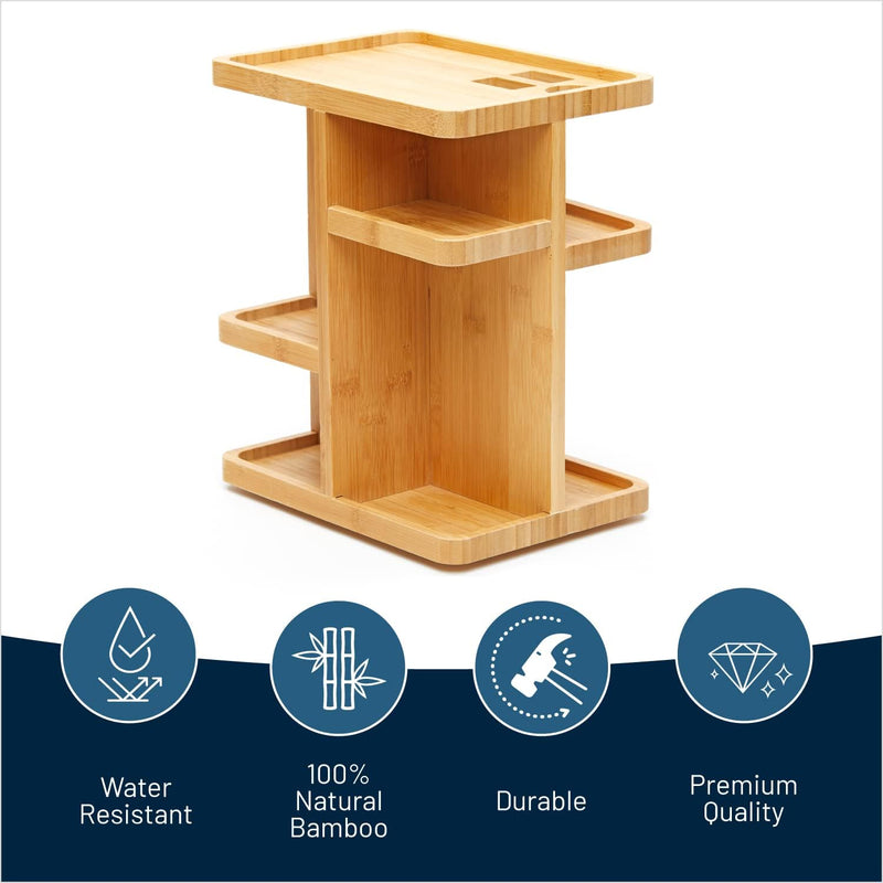 RoyalHouse Bamboo 360 Degree Rotating 12 inches Makeup Organizer, Display Cosmetic Organizer, Multi-Function Storage for Makeup Desk, Bathroom, Bedroom, Closet, and Toiletries - Pack of 1