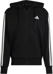 Men's Essential Three Stripes French Terry Fullzip Hoodie Hooded Sweatshirt (pack of 1) - Black