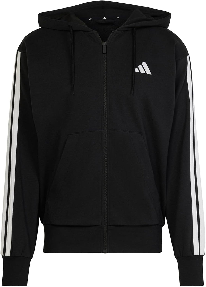Men's Essential Three Stripes French Terry Fullzip Hoodie Hooded Sweatshirt (pack of 1) - Black