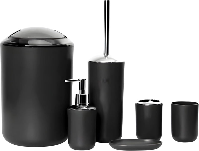 FEELINGS Bathroom Accessories Set 6 Piece Bath Ensemble Includes Soap Dispenser, Toothbrush Holder, Toothbrush Cup, Soap Dish for Decorative Countertop and Housewarming Gift,Large (BEIGE) - BLACK
