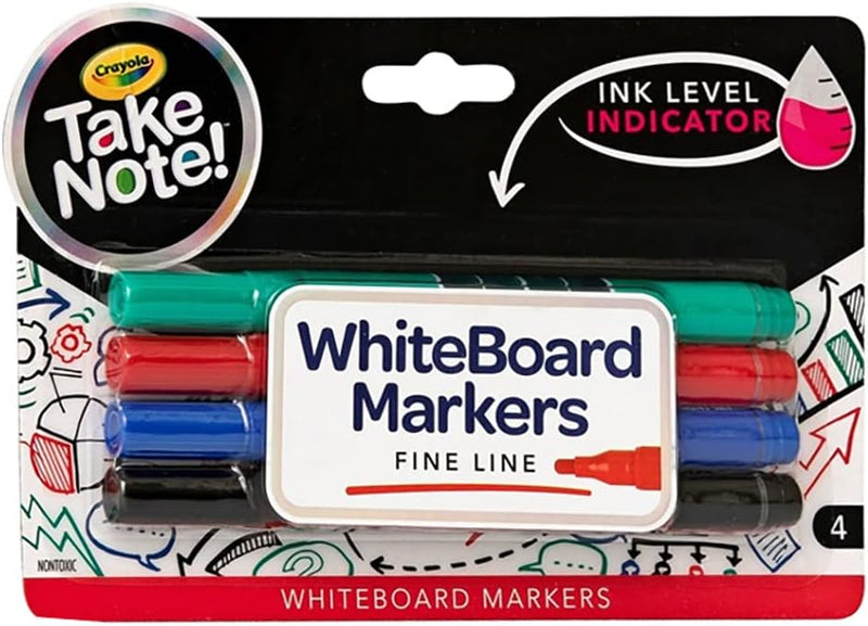 CRAYOLA Low Odor Dry Erase Markers, Fine Tip, 4 Count