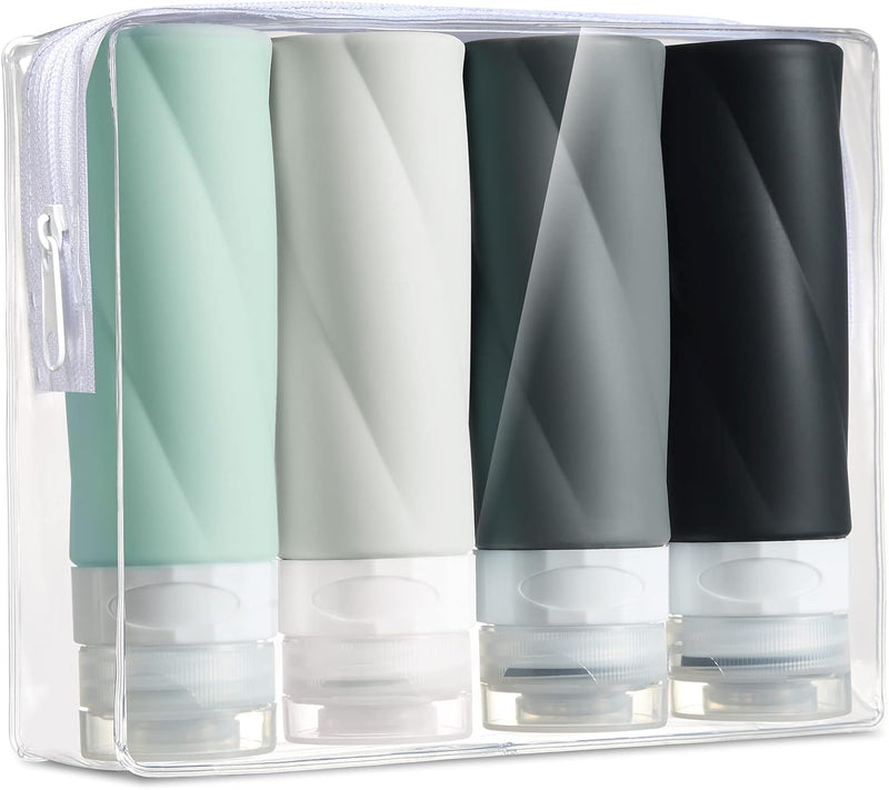 Gemice Travel Bottles for Toiletries, 3oz Tsa Approved Travel Size Containers BPA Free Leak Proof Travel Tubes Refillable Liquid Travel Accessories with Clear Toiletry Bag (4 Pack)