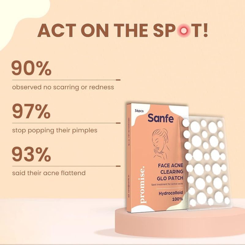 Sanfe Promise Face Acne Pimple Patch - Pack of 36 Pimple Healing & Spot Clearing Patch Absorbing Cover Invisible, Blemish Spot, Hydrocolloid, Skin Treatment - 36 Count (Pack of 1)