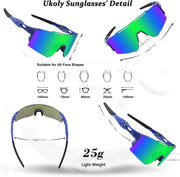 Ukoly Cycling Sunglasses for Men Women with 3 Interchangeable Lenses, Polarized Sports Sunglasses, Baseball Sunglasses