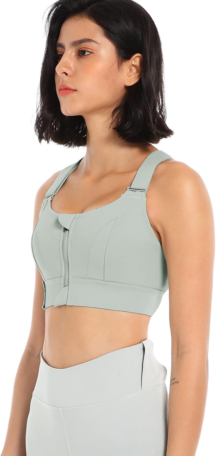 Sports Bra for Women High Impact Work Out Bra with Support Front Zipper Gym Padded Bras with Adjustable Straps