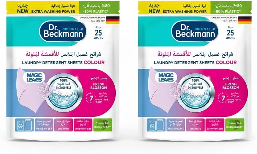 Magic Leaves Color Detergent Sheets, Fresh Blossom Scent, Long Lasting Fragrance, Easy Dosing, 0% Residues, Color Protect, Ideal for Hand Wash and Short Cycles, 25 Sheets