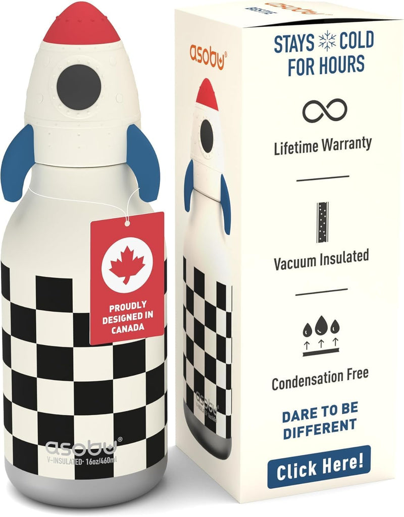 Bestie Giraffe Kids Water Bottle, 16oz/460ml Stainless Steel - Rocket Checker