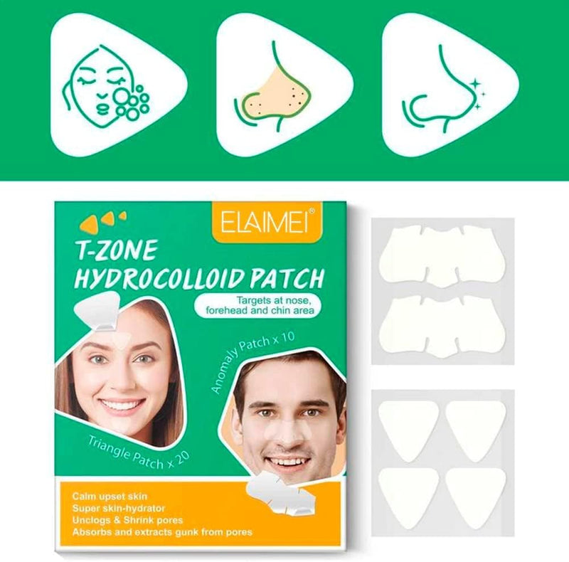KANZA - 30 Pcs T-Zone Hydrocolloid Patches| Cleansing Blackhead Remover| Acne Patch Pimple Remover for Zit Breakouts |Nose and Forehead Patch |Painless,Safe |Removes Pimple,Acne Nose Gunk Pores
