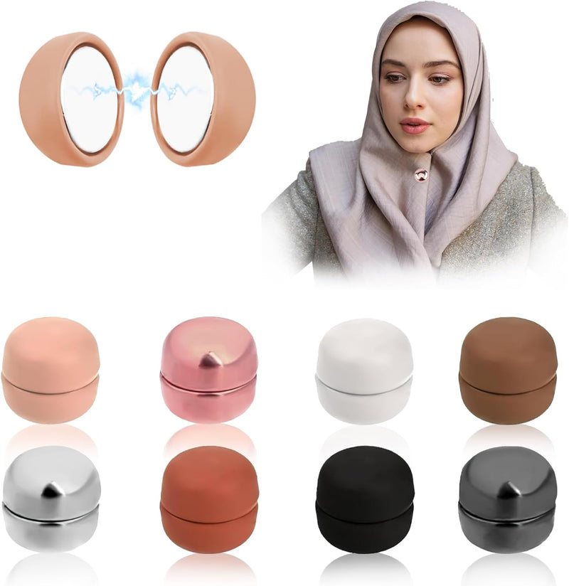 WYTNB 8 Pairs Fixing Hijab Magnets, No Snag Colorful Scarf Pin, Multi-Use Magnetic Pinless Brooch, Round Scarf Clip Magnets, Multipurpose Hijab Buttons, Strong Magnetic Pins for Women Clothes Muslim