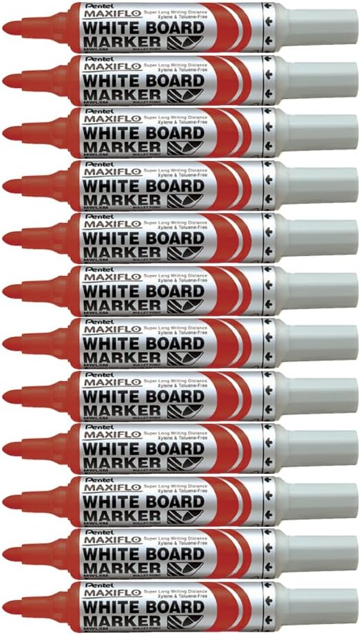 Pentel Maxiflo Mwl5M-Co Drywipe Marker, Blue, Box Of 12