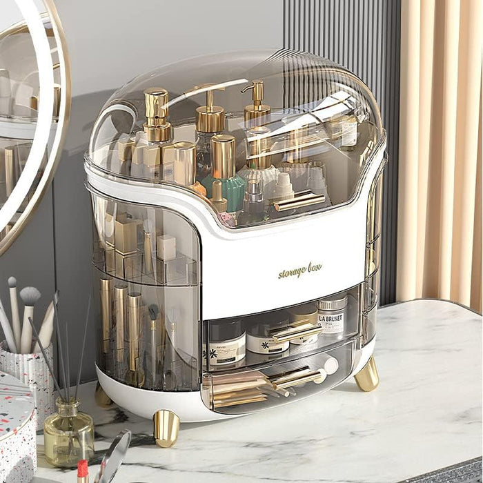 LIMOS Modern Makeup Storage Organizer Box Cosmetics storage display rack with drawer,Waterproof, dustproof, display cabinet Suitable for bathroom countertop, bedroom dresser (Design D White)