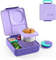 OmieBox Bento Box for Kids - Insulated Bento Lunch Box with Leak Proof Vacuum Insulated Food Jar - 3 Compartments, Two Temperature Zones (Blue Sky) - Purple Plum OMIEBOX (AGE 3-8 Years old)