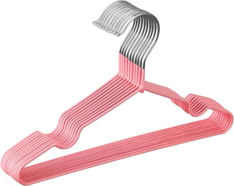 Red Dot Gift® 10-Pack Baby Metal Hangers 30cm Pink Color - Nursery Clothes Hangers Non Slip Toddler Hangers for Children Clothes Space Saving Clothes Hangers Rubber Coat Hangers