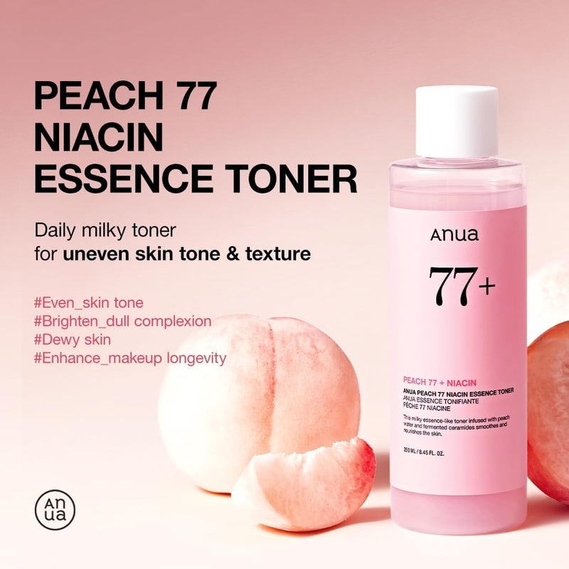 Peach 77 Niacin Essence Toner, Facial Toner for Glass Skin, Niacinamide, Panthenol, Ceramides, Korean Skin Care, Facial Toner for Glass Skin, 250ml/8.45 fl.oz.
