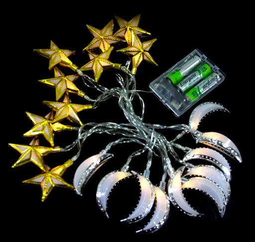 Rosy.Moment Ramadan Eid Moon-Star String Lights, 6.5 Feet 20 LEDs Eid Mubarak Palace Lantern Lamp for Islamic Indoor Outdoor Home Garden Decoration (Warm White) Battery operated