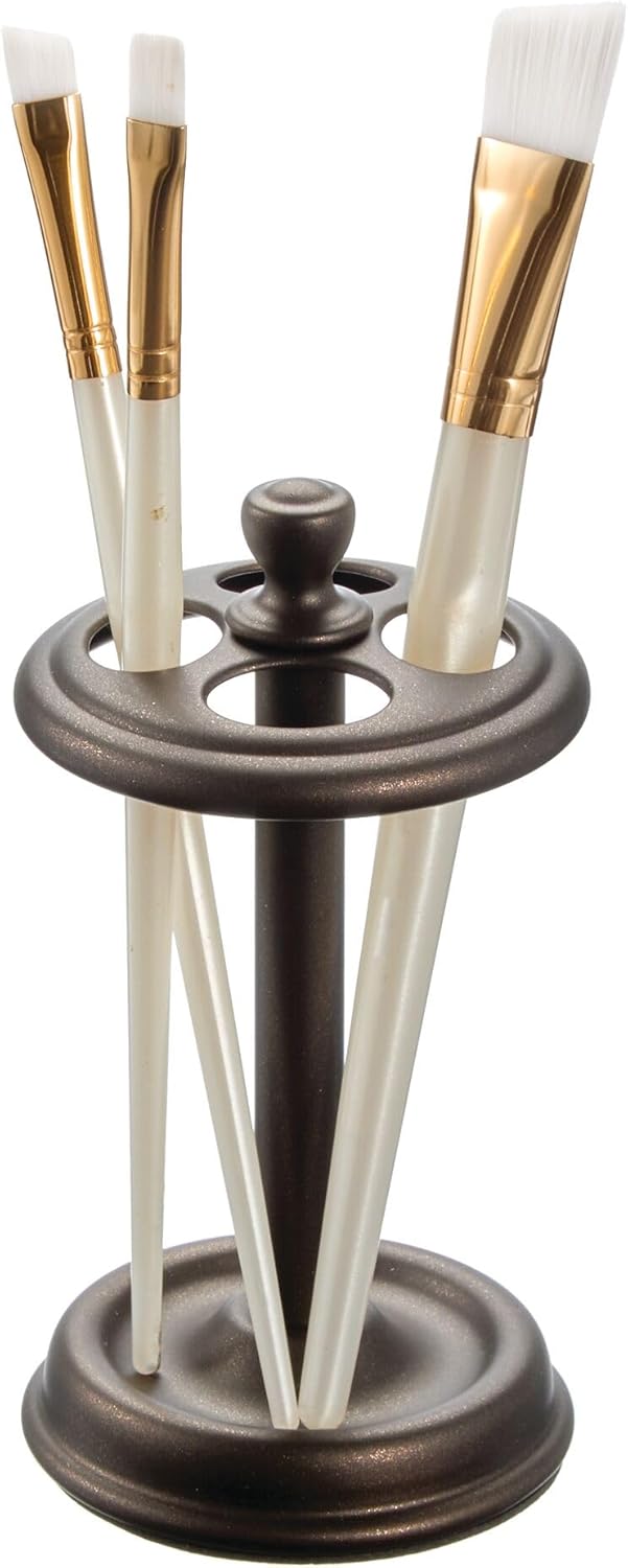 iDesign Steel Toothbrush Holder Stand The York Collection Four Divided Compartments, 3.25 x 5.75, Brushed Nickel & Polished Chrome - Bronze 3.25" x 3.25" x 5.75"