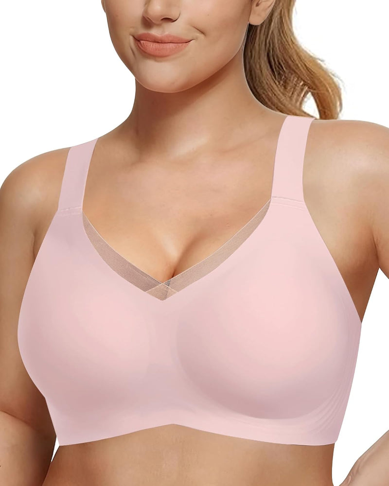 Comfortable Wireless Bras for Women Seamless Padded Push Up No Show Bra with Support - Pink
