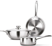 MILTON Pro cook Procook Triply Induction Base Cookware Set of 3 Stainless Steel Sauce Pan 14 cm, Fry Pan 24 cm, Kadhai 24 cm with Glass Lid 24 cm, Silver Dishwasher Safe Food Safe Flame Safe