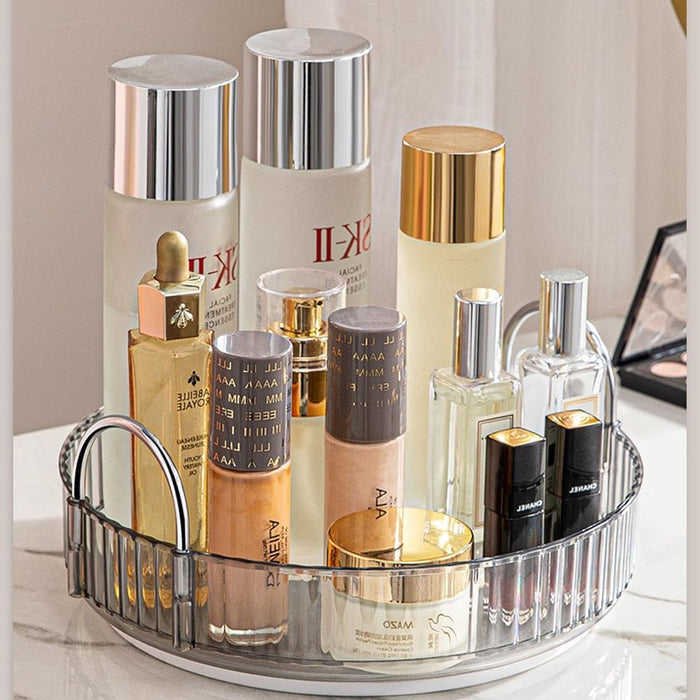 LENDIS Rotating Makeup Organizer Dressing Table 3 Tiers, Large Capacity Skin Care Transparent Makeup Storage Perfume Organizer Makeup Dresser Organizer Countertop 360 Rotation (Gray)