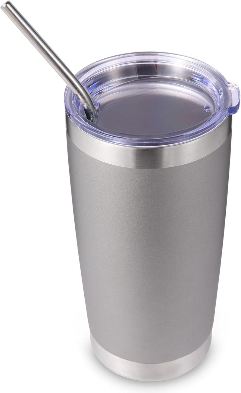 Volhoply 20oz Stainless Steel Tumbler with Lid and Straw,Double Wall Insulated Travel Iced Coffee Mug Fits Car Cup holder,Powder Coated Cups for Hot and Cold Drinks,Gifts for Women Men（White,1 Set）