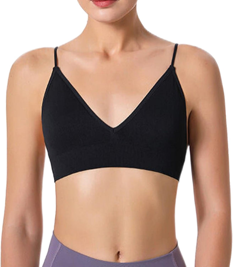 Dress Cici Women'S V Neck Triangle Strappy Sport Bra With Strappy Shoulder Strap