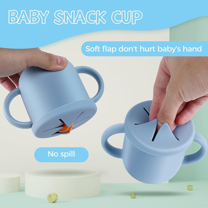 Excefore Toddler Sippy Cup with Lid, Kids Snack Container 2-in-1, Silicone Snack Catcher with Removable Scale, Kids Water Bottle with Straw 8.5 oz (Olive Green)
